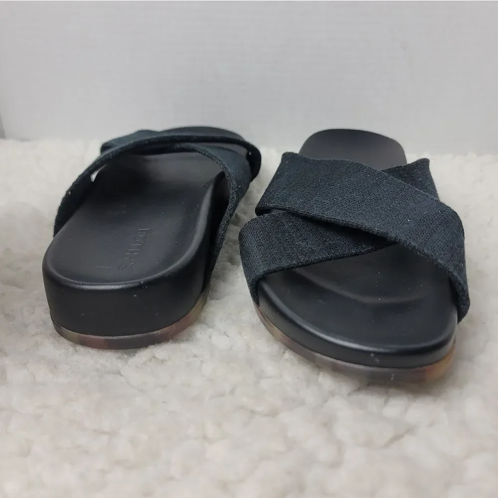 Rothy's The Weekend Womens Slide Size 9.5  Black Cross Hemp Straps Sandals